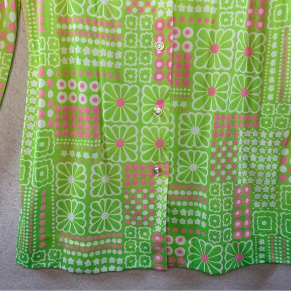 Vintage 70s Womens‎ Button Tunic Top Sz S Green Flower Power Twiggy Mod - Picture 3 of 14